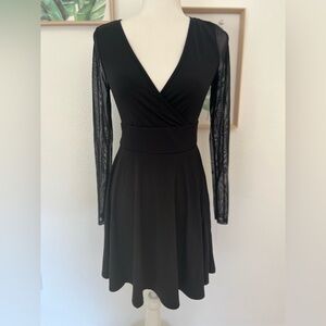 Shein Women’s Mesh Long Sleeve Wrap Neck Slim Fit Flare Mini Dress